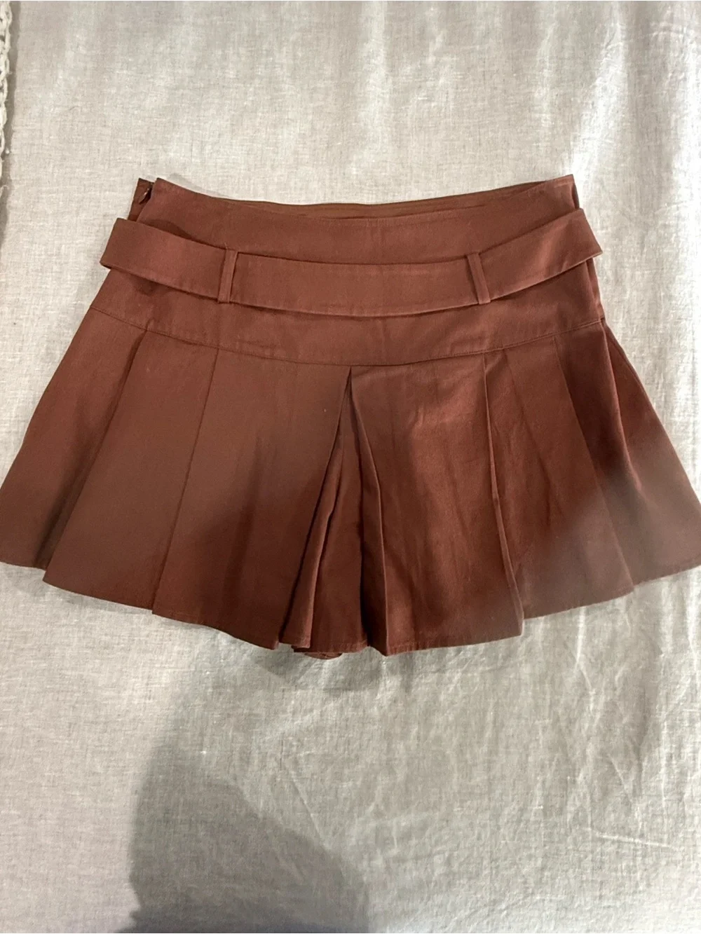 Maeve Rust-Brown Pleated Belted Skort Anthropology